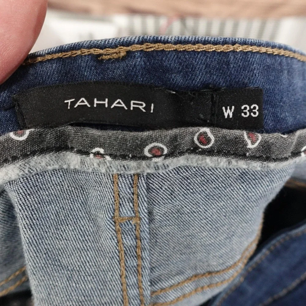 Tahari Jeans Mens Size 33 Blue Dark Wash Straight Regular Fit Stretch Denim